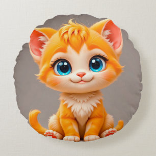 Cojín Redondo Lindo amuleto naranja de gatito de dibujos animado