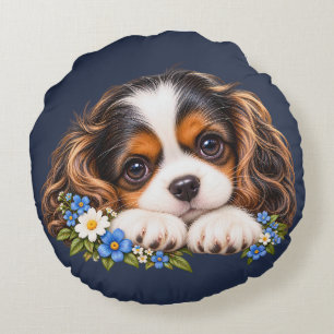 Cojín Redondo Lindo cachorro de Spaniel Cavalier King Charles co