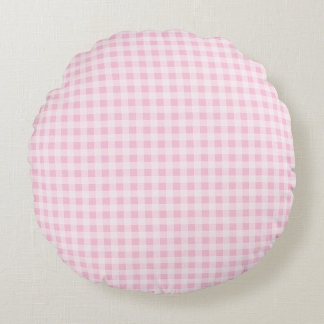 Cojín Redondo Lindo Cuadro de Gingham Rosa (Anverso)