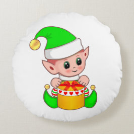 Cojín Redondo Lindo elfo de Navidad vestido de verde