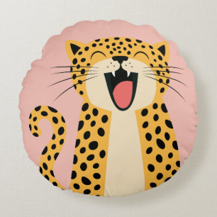 Cojín Redondo Lindo Feliz Sonriendo Leopardo Salvaje Cartoon