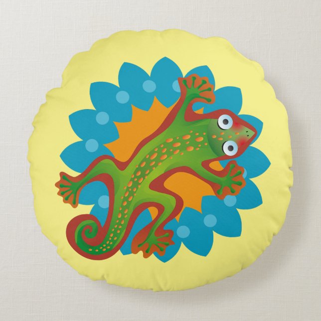 Cojín Redondo Lindo lagarto verde (Anverso)