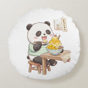 Cojín Redondo Lindo Panda Comiendo Raspado de Mango Taiwanés Foo