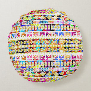 Cojín Redondo Lindo patrón azteca tribal colorido