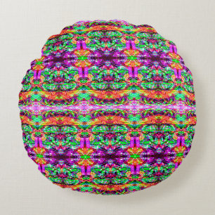 Cojín Redondo Lindo simétrico abstracto tribal neón colorido