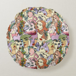 Cojín Redondo Línea de contorno moderno Dibujo de dibujos de dib