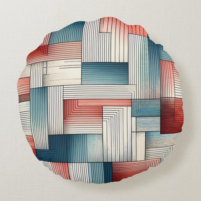 Cojín Redondo Líneas abstractas en armonía (Reverso)