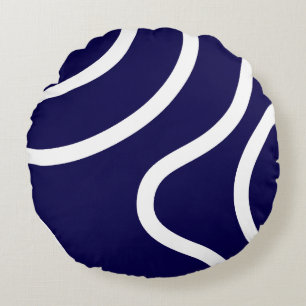 Cojín Redondo Líneas blancas abstractas elegantes sobre azul osc