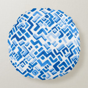 Cojín Redondo Líneas de acuarela abstractas y patrón de rayas