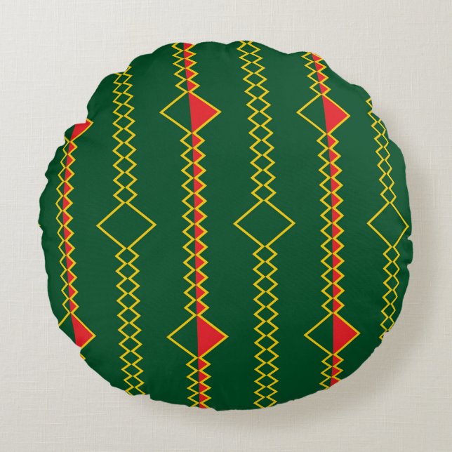 Cojín Redondo Líneas de zigzag verticales Papel digital verde-72 (Anverso)