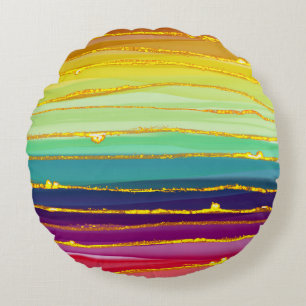 Cojín Redondo Líneas del arcoiris: composición abstracta de lujo