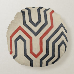 Cojín Redondo Líneas gráficas anaranjadas y azules