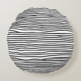 Cojín Redondo Líneas horizontales abstractas_negro