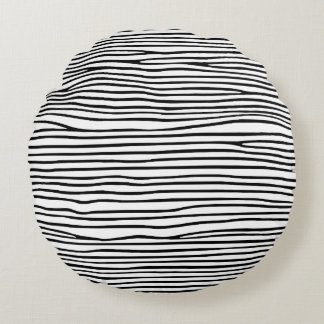 Cojín Redondo Líneas horizontales abstractas_negro