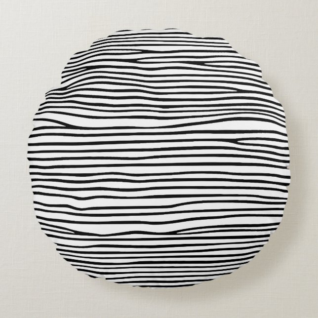 Cojín Redondo Líneas horizontales abstractas_negro (Anverso)