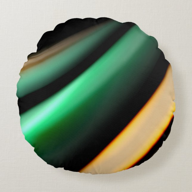 Cojín Redondo Líneas suaves de seda abstractas sobre negro, mult (Anverso)