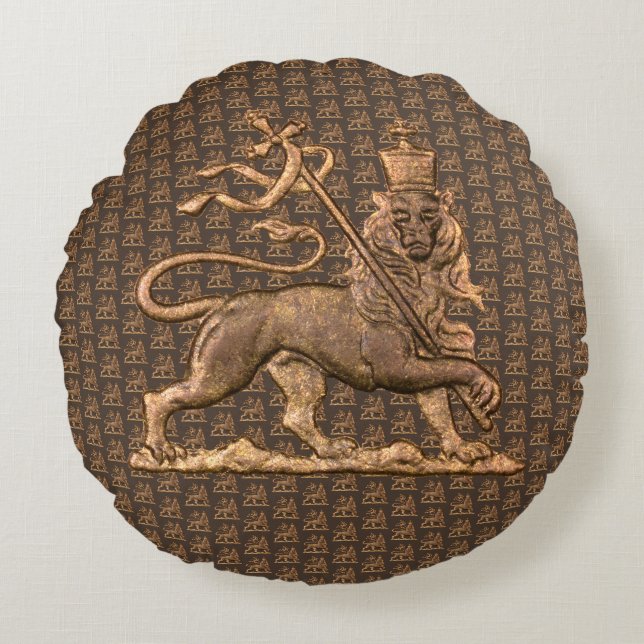 Cojín Redondo Lion of Judah Jah Army INI Haile Selassie Rasta (Anverso)