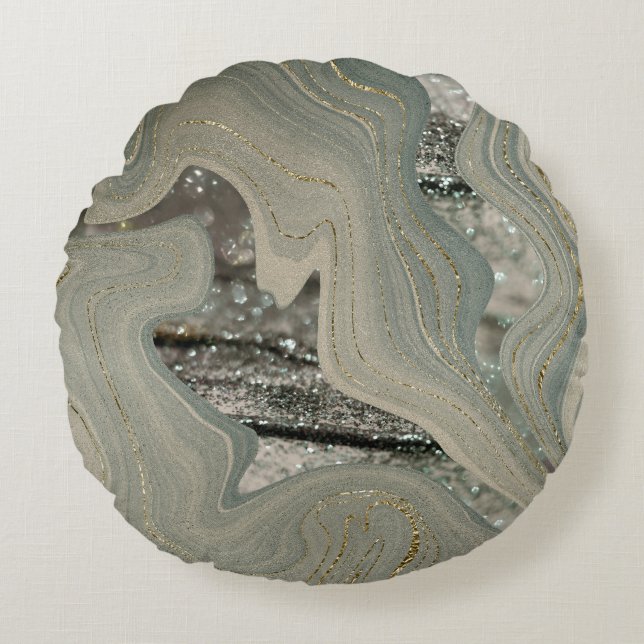 Cojín Redondo Liquid Marble Wave Glitter Glam 1 (Anverso)