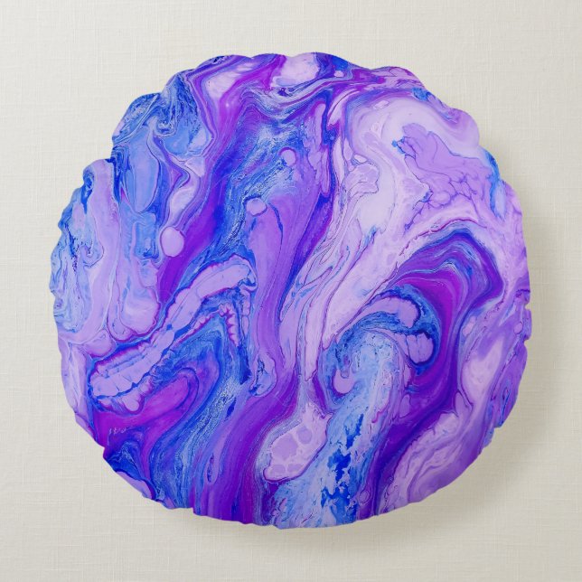 Cojín Redondo líquido púrpura psicodélico (Anverso)