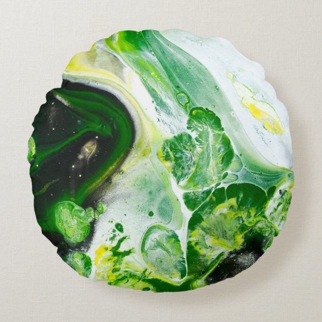 Cojín Redondo Líquido verde y blanco (Anverso)