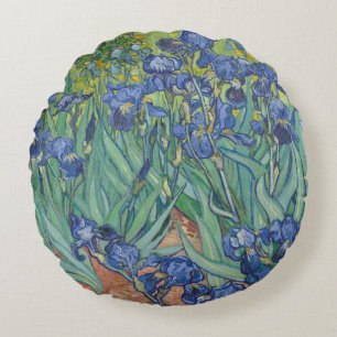 Cojín Redondo Lirios, pintura al óleo floral, Vincent Van Gogh
