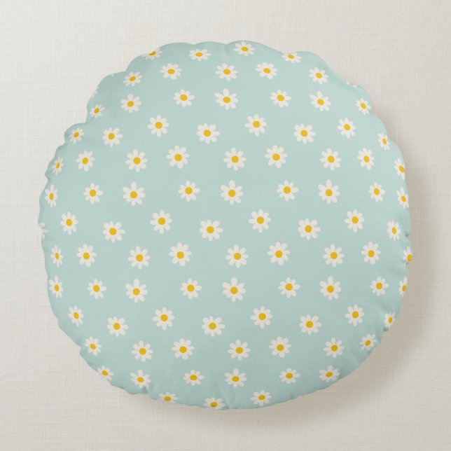Cojín Redondo Little Daisies - soft teal (Anverso)