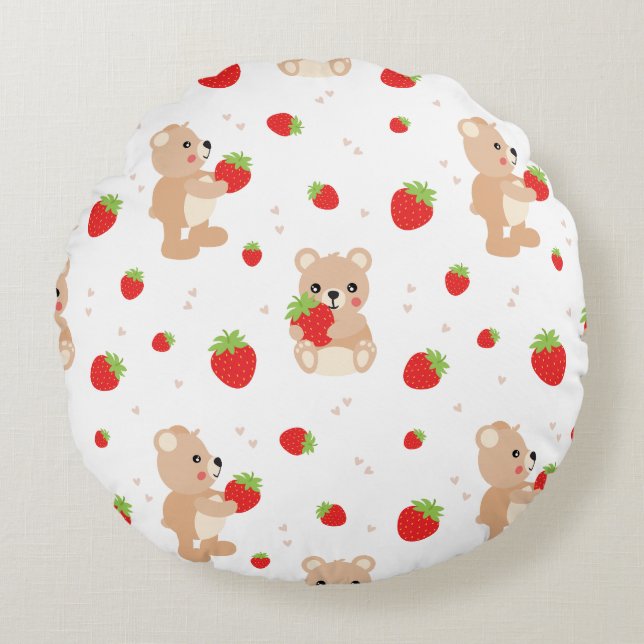 Cojín Redondo Little teddy bear with strawberry (Anverso)