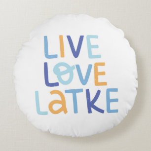 Cojín Redondo Live Love Latke Hanukkah Design