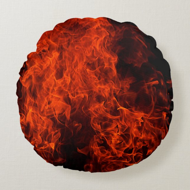 Cojín Redondo Llama de fondo de fuego caliente negro (Anverso)
