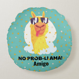 Cojín Redondo Llama Divertida Llama Divertida y Linda con Estrel