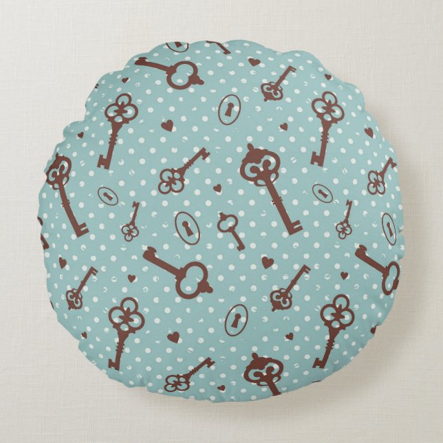 Cojín Redondo Llaves retras de la tarjeta del día de San (Anverso)