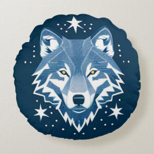 Cojín Redondo Lobo Geométrico Con Estrellas Decoración Mística �