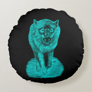 Cojín Redondo Lobo negro enojado en la noche