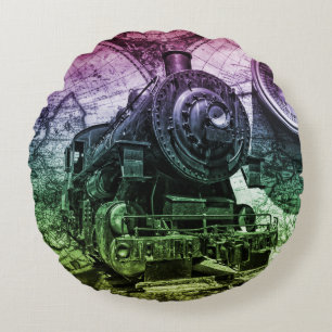 Cojín Redondo Locomotora de motor de vapor de vintage