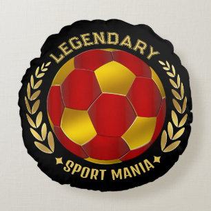 Cojín Redondo Logo de Fútbol Rojo Negro Dorado