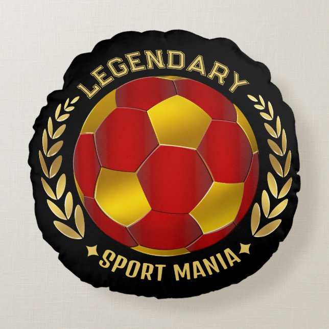Cojín Redondo Logo de Fútbol Rojo Negro Dorado (Anverso)