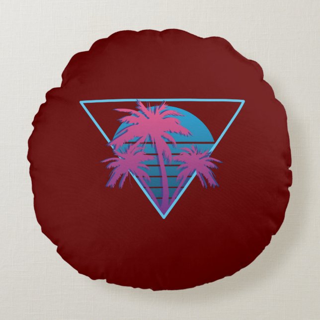 Cojín Redondo Logo de Palmeras Retro (Anverso)