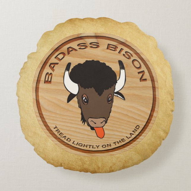 Cojín Redondo Logotipo de la granja de Badass Bison (Anverso)