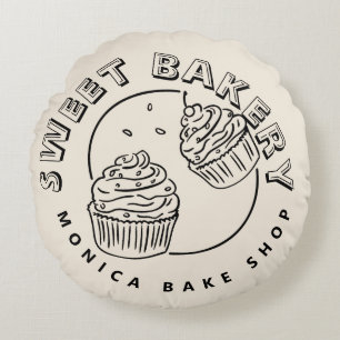 Cojín Redondo Logotipo de panadería dulce vintage