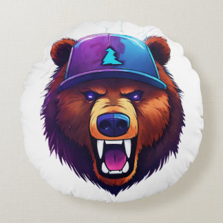 Cojín Redondo Logotipo de Zabooba Gaming– Oso Enojado con Tecnol