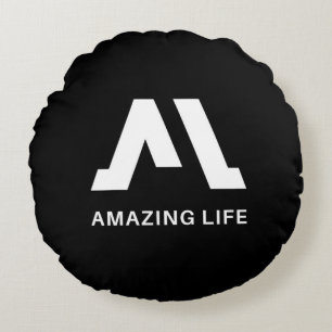 Cojín Redondo Logotipo Monocromo de Amazing Life A