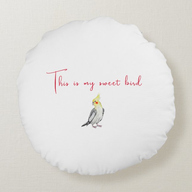 Cojín Redondo Loro cutáneo de la acuarela de Cockatiel. (Reverso)