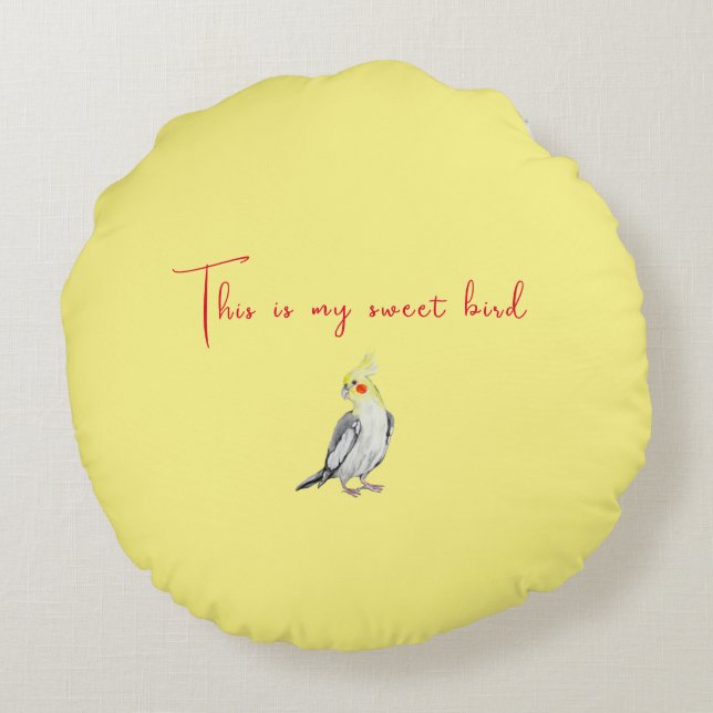 Cojín Redondo Loro cutáneo de la acuarela de Cockatiel. (Reverso)