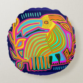 Cojín Redondo Loro de arte folclórico tropical