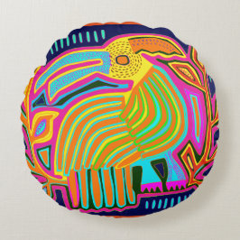 Cojín Redondo Loro de arte folclórico tropical