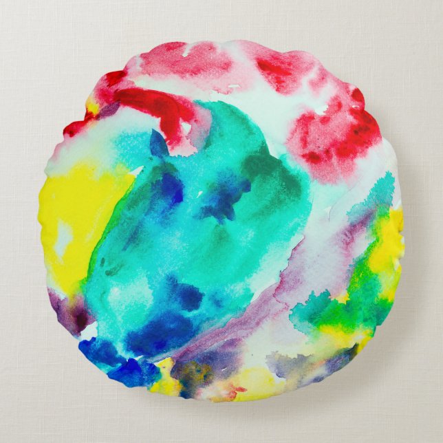 Cojín Redondo loro en el árbol, pájaro Abstract Bright Watercolo (Anverso)