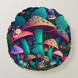Cojín Redondo Los adorables elfos juegan bajo hongos