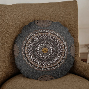 Cojín Redondo Los cocodilutos caqui Porosus Mandala