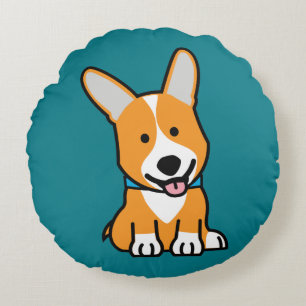 Cojín Redondo Los Corgis del Corgi persiguen el Pembroke feliz