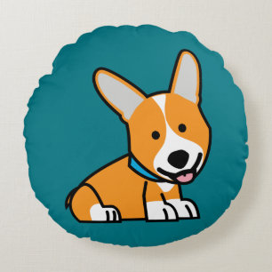Cojín Redondo Los Corgis del Corgi persiguen el Pembroke feliz